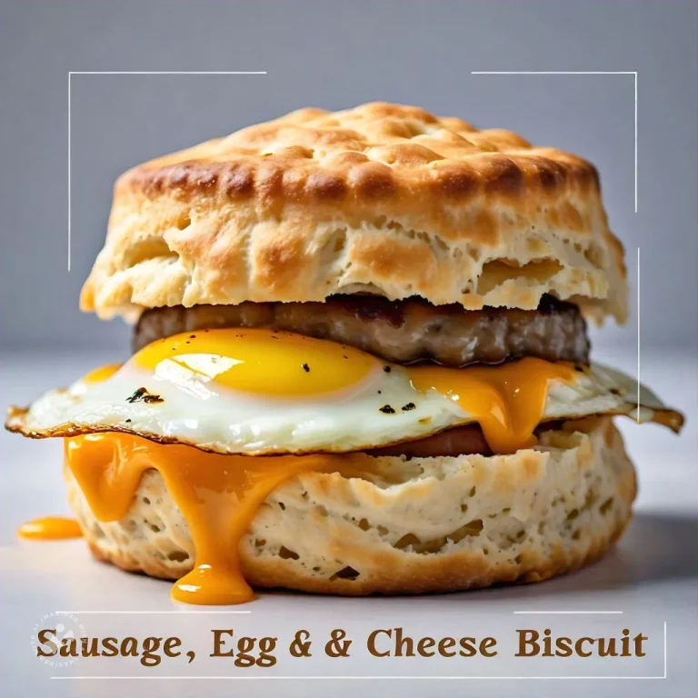 A realistic image of a Sausage, Egg & Cheese Biscuit, 768x768